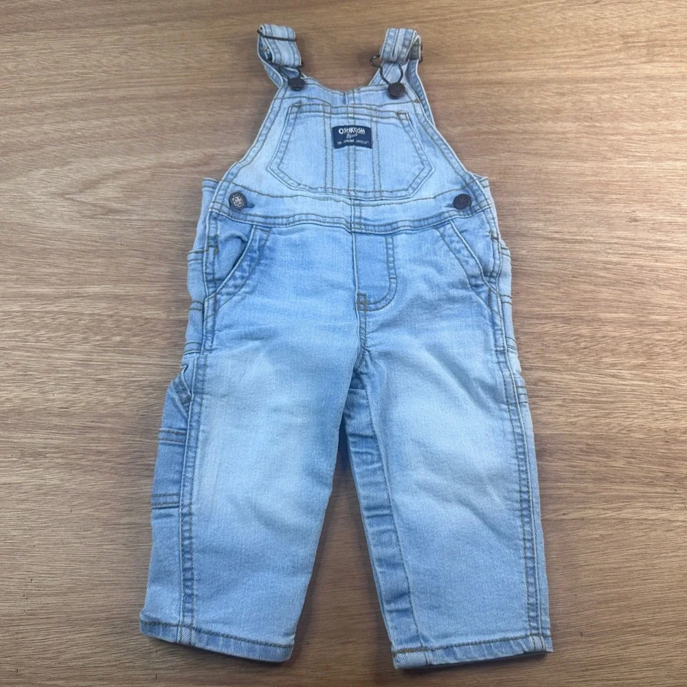 OshKosh B'gosh Denim Overalls Kids 9M Light Blue Classic Bib Pocket Carpenter